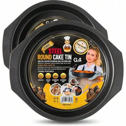 2Pack X 8 Inch Steel Cake Tin Round Mould Non - Stick Baking Pan Bakeware Sponge