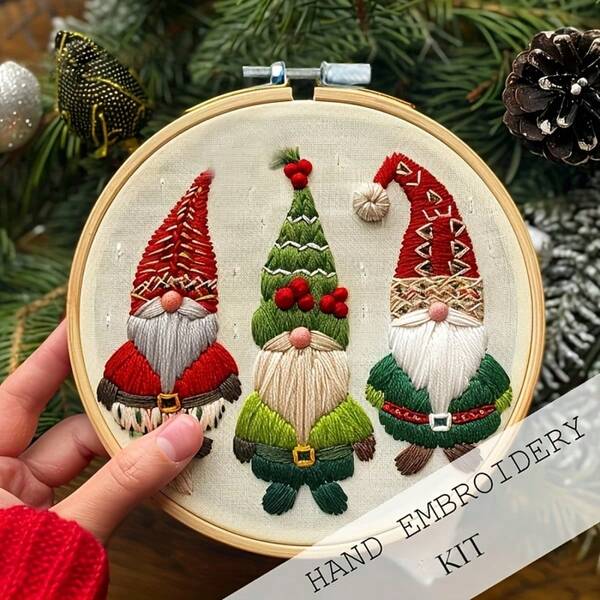 Christmas Embroidery Kit For Adults And Beginners - Handmade Holiday Themed Craft Set With Hoop, Needle, And Thread, Seasonal Decoration DIY Kit For 14+ - Unfinished Products, Mixed Color, All-Season Needlework Supplies