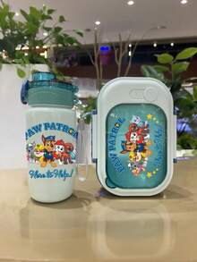 Paw Patrol 2 pièces/set Bouteille d'eau de sport en plastique et boîte à lunch Paw Patrol, personnage de dessin animé mignon 420 ml (14 oz), bleu, rose, jaune pour les activités extérieures, le camping, la conduite, les cadeaux d'anniversaire, les cadeaux de Noël, les passionnés de fitness hommes et femmes (certaines pièces peuvent être aléatoires)