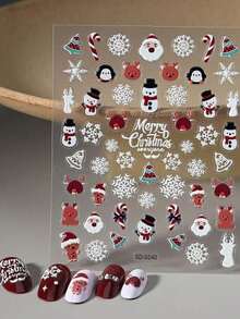 圣诞礼物美甲贴纸 - 5D 可爱圣诞老人麋鹿雪花驯鹿图案装饰贴纸，可移除指甲贴花 DIY 滑块新年美甲装饰