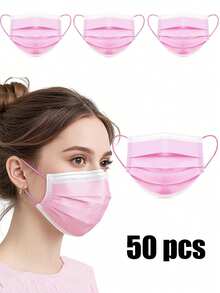50pcs Disposable Face Masks,Available In A Variety Of Colors,Soft On Skin,3-Ply Facial Cover With Elastic Earloops - Perfect For Home,School,Office,Outdoors And Camping!