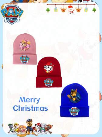 Paw Patrol 1顶汪汪队卡通针织帽，男女童皆宜，色彩鲜艳时尚，秋冬季亲子户外保暖多功能羊毛帽，是送给好朋友的最佳节日礼物，派对氛围装饰，完美的派对装饰，圣诞家居装饰，圣诞礼物，圣诞装饰品