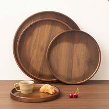 1pc Walnut Round Tea Tray, Suitable For Snacks, Desserts, Cookies, Tea, Appetizers, Home Gatherings, Festivals, Birthdays