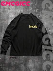 EMCGICC Manfinity Y2k Long Sleeve Shirts ,UFO,Graphic T Shirt Cotton 250g,Fashionable Hip-Hop For Men -  Long Sleeve T-Shirts, Funny Vintage Shirts,Regular Fit, Street Style, Digital Print,  Ideal Gift - 黑色 - 查看 3
