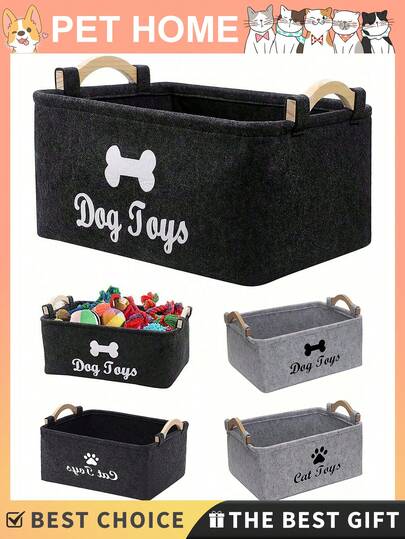 1pc Pet Toy Storage Box, Felt Pet Toy & Accessory Storage Basket, Keeps Home Tidy. Felt Pet Supplies Storage Box, Maintains Home Cleanliness. Indoor Pet Snacks, Toys And Dirty Clothes Storage Basket, Simple And Practical.