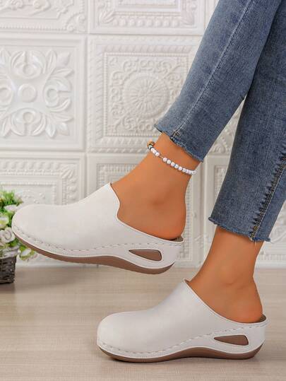 Women's Casual Slip-On Sandals With Wedge Heel, Non-Slip, Closed Toe, Plus Size, All Season