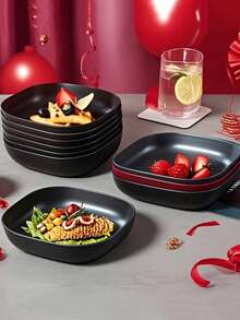 1/5/10/20pcs Black Reusable Square Plastic Plates, For Home, Kitchen, Dining, Dorm, Camping & Picnic, Salad Plate, Snack Bowl - Multicolor - View 4