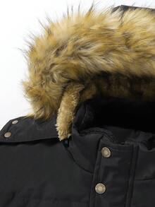 男士冬季长袖加厚羽绒服，带保暖内衬、加厚羽绒服，毛领带帽拉链 - 黑色 - 查看 7