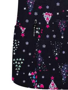Blusa de enfermera con cuello en V y estampado de árbol de Navidad colorido, de manga corta, con bolsillos, adecuada para mujeres, ropa de otoño - Negro - Ver 5