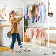 Heavy Duty Clothing Racks Hanging Clothes Rack, 43 Wide Rolling Garment Rack Metal Clothing Hanger Rack With Wheels Wardrobe Rack Coats, Shirts, Dress, Black - 白色+雙桿 - 查看 7