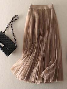 LuminousWealth 女士优雅褶裥网纱 A 字裙，适合休闲或办公场合穿着，简约优雅 | 涤纶网纱裙，四季皆宜，非常适合新年、派对等场合