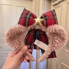 1 buc. Bentiță premium de Crăciun pentru ursuleț de pluș cu fundă în carouri roșii și verzi, pălărie și eșarfă de Moș Crăciun - Accesoriu festiv de păr pentru adolescenți, petreceri de sărbători, sărbători de iarnă, ținute de sezon, design cu tematică de sărbători