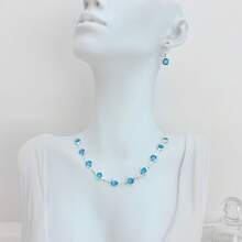 925 Silver Plated Women's Jewelry Set, Necklace + Bracelet + Earrings Inlaid With Multicolored - 淺藍色 - 查看 6
