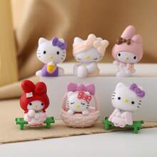 Sanrio 6件套Hello Kitty系列摆件，PVC材质，设计独特，是理想的礼物，用途广泛，适合圣诞节、情人节、收藏、装饰，也是送给女性的最佳礼物。