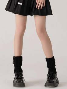 1 Paar Damen Schwarze gestrickte kurze Beinwärmer, modisch, vielseitig, weich & hautfreundlich mit Knopfverzierung