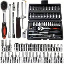 46-Piece Multi-Purpose Auto Repair Tool Set, Ratchet Wrench Set, Includes Sockets, 1/4 Inch Drive, Chrome Vanadium Steel Extension Rod, Suitable For Auto Repair And Home Use - Plated Steel Construction - 彩色 - 查看 14