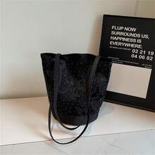 Women's Rivet Bucket Bag Butterfly Pattern Shoulder Bag For Work Daily Shopping Travel - Black - View 3