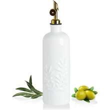 Sweejar 18 Oz Oil Dispenser For Kitchen With Gravity Spout, Ceramic Olive Oil Dispenser Bottle, Relief Opaque Vinegar Container For Evoo, Vinegar, Soy Sauce, Pack Of 1(Beige, Gold Spout) - 白色 - 查看 8