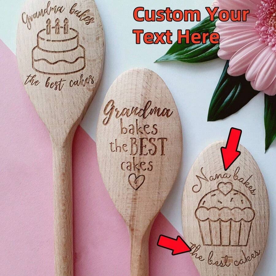 Personalized Grandma, Nana, Nanny, Granny, Gran, Mum Baking Wooden Spoon, Bakes The Best Cakes Personalised Wooden Spoons, Cake Baking, Birthday Gift, Present Cooking