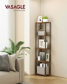 VASAGLE Montaggio Super Veloce Senza Attrezzi, Scaffale Portaoggetti a 5 Ripiani, Autoportante, 23,8 x 38 x 139 cm, Soggiorno, Camera da Letto, Cucina, Marrone Vintage e Nero Inchiostro - Inchiostro nero e marrone - Visualizzare 1