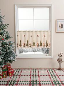 1 Stück Weihnachtsbaum bestickte Spitzen Kaffee Vorhang, Feiertags Dekor transparenter Vorhang