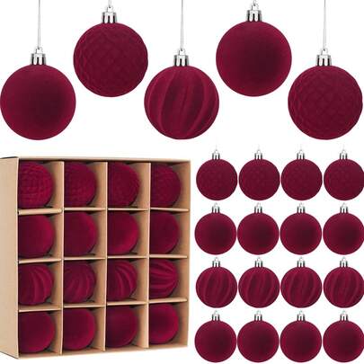 16 pezzi Palline di Natale in velluto per appendere, palline di Natale in plastica rotta a forma di pecora, decorazioni per albero di Natale, decorazioni per feste e festival (6 cm), esclusa la confezione, decorazioni natalizie per la casa, decorazioni per la stanza, decorazioni invernali