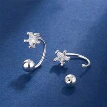 2 piezas Pendientes de aro en forma de C de acero inoxidable con zirconia en forma de pentágono, para uso diario y como regalo para mujeres