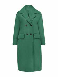 Casual Autumn/Winter Women's Wool Blend Turndown Collar Long Sleeve Commuter Elegant Long Wool Blend Coat - Dark Green - View 5