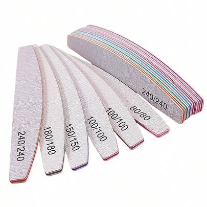 ART LALIC 5Pcs Nail Files 80/100/150/180/240 Grit Double-Sided Half Moon Sandpaper Nail File Cuticle Remover Buffer Manicure Tools