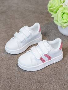 1 Pair Kids Versatile Hook And Loop Breathable White Sneakers With Embroidered Bow, Chinese Knot Decor, Fashion Casual Flat Shoes For Girls And Boys - 粉色 - 查看 4