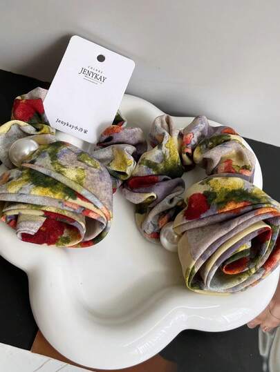 1pc Elegant Vintage Rose Polyester Hair Scrunchie, Suitable For All Seasons ,Hair Ties ,Scrunchy Hair Ties