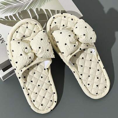 Women's Soft Sole Quiet Fabric Slippers, Thick Non-Slip Bedroom Slippers With Fashionable Bow Design, Indoor Slippers
