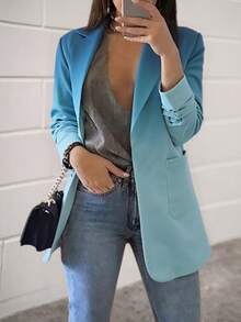 HOMEYEE Blazer de talla grande con estampado floral vintage, elegante y casual para usar en vacaciones o en el trabajo - Celeste - Ver 5