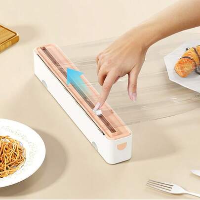 1pc Upgraded Home Food Wrap Cutter, Magnetic Aluminum Foil & Cling Film Cutting Box, Baking Parchment Paper Dual-Blade Cutting Box, Garbage Bag & Plastic Bag Holder, Convenient & Quick, 3 Color Options