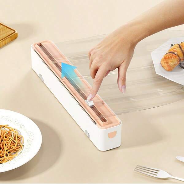 1pc Upgraded Home Food Wrap Cutter, Magnetic Aluminum Foil & Cling Film Cutting Box, Baking Parchment Paper Dual-Blade Cutting Box, Garbage Bag & Plastic Bag Holder, Convenient & Quick, 3 Color Options