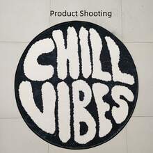 1件“Chill Vibes”字母毛绒地毯，柔软亲肤仿羊毛地毯，适用于客厅、卧室、浴室、游戏室、家居装饰，可水洗，圣诞节装饰厨房地毯