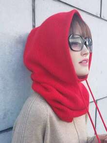 1 pezzo Passamontagna in maglia grigio con coulisse, scaldacollo protettivo da donna adatto per attività all'aperto e sci in inverno