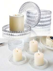 4 قطع من أطباق حامل الشمع الزجاجي: أطباق حامل الشمع الزجاجية المستديرة مناسبة لطاولات العشاء والزفاف والحفلات (شفاف ، أخضر)؛ يمكن استخدامها كأطباق تحت الكؤوس للأعراس وعيد الحب ، وديكور المنزل للغرف