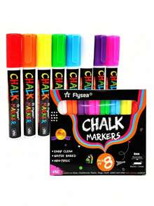 8pcs Colored Liquid Chalk, Suitable For Blackboard, Calendar, Glass, Neon Pen, Washable Window Marking Paint And Painting, Suitable For Wet Wiping Of Cars, Pubs, Mirrors, Chiseling Tips - Multicolor - View 7