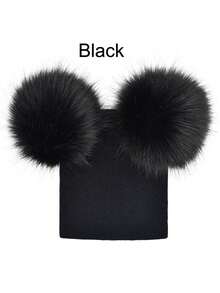 1pc Kids Pom Pom Knit Beanie Hat, Unisex Baby Toddler Outdoor Windproof Warm Cap - 1PC - View 5