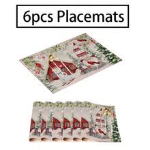 2/4/6pcs Christmas Happy Placemats, Gray Gnome Fantasy Snow Tree Branch Design Rectangular Placemats, 12x18 Inch, Suitable For Kitchen, Dining Room, Coffee, Party/Wedding Decor, Seasonal Winter Christmas Table Mats, Home Dining Table Decor, Party Decor, Christmas Decor, Holiday, Dining, Home Decor