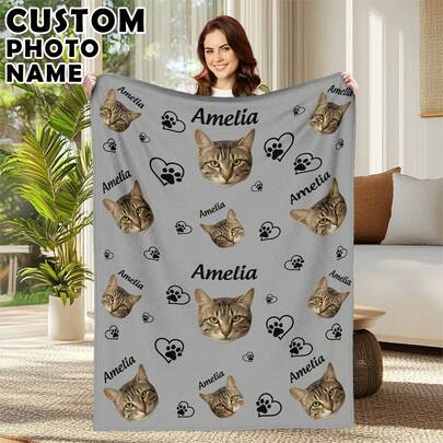 1pc Custom Photo Blanket For Bed,Personalized Bedding Blanket With Name, Personalized Throws Blanket, Cute Blanket,Cozy Blanket, Family Gift, Birthday Gifts, Christmas Gifts ,Personalized Gifts, Gift For Son/Daughter, Gift For Friend,Sofa Bed, Sherpa Blanket