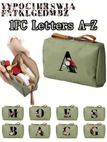 Geantă cosmetică elegantă cu monogramă, geantă de toaletă portabilă pentru femei, geantă de ruj, portofel pentru monede, geantă de depozitare pliabilă ușoară, geantă cosmetică, geantă de călătorie, geantă de depozitare portabilă, capacitate mare, cu mâner, multifuncțională, poliester durabil cu închidere cu fermoar, lavabilă la mașină, potrivită pentru naveta zilnică, călătorii de afaceri, vacanțe, poate fi oferită prietenilor, membrilor familiei ca un cadou grijuliu, cadouri de Crăciun, Halloween.