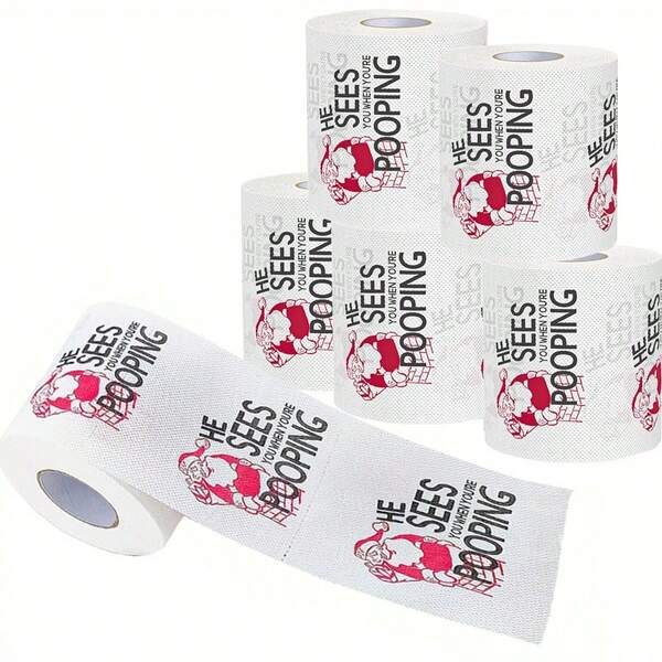 1/2/6 Peças Papel Higiênico Descartável Impresso com Estampa de Natal, Rolo de Papel Higiênico, Enfeites de Natal para Festa, Ano Novo, Presentes, Rolo de Cozinha, Rolo de Papel Higiênico, Toalha de Papel, Acessórios de Cozinha