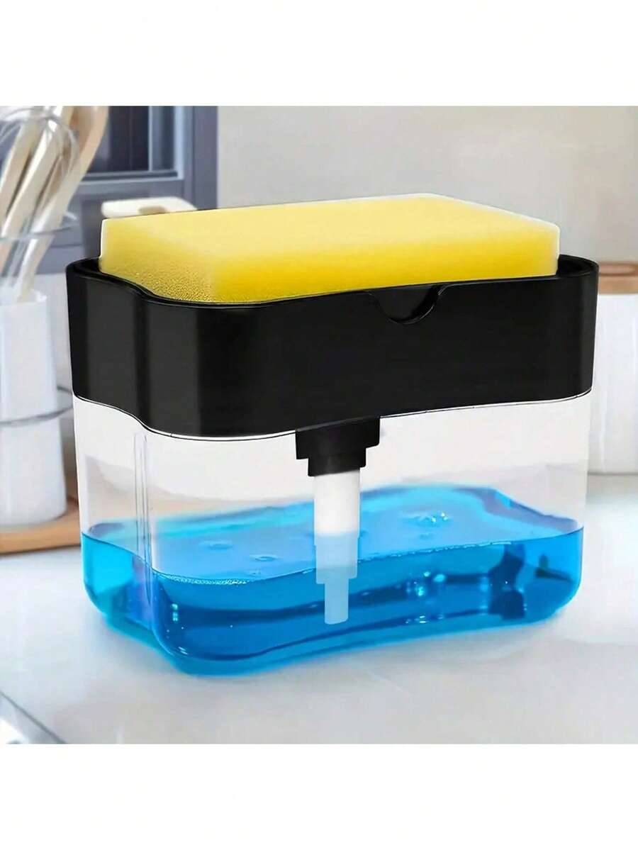 1 cái bình đựng nước rửa bát nhà bếp, bình đựng nước rửa bát 2 trong 1, phù hợp cho bàn bếp rửa bát, bình đựng nước rửa bát bằng nhựa, nạp lại nhanh chóng, bền, bao gồm miếng bọt biển, bình đựng chất tẩy rửa dạng lỏng, dụng cụ nhà bếp