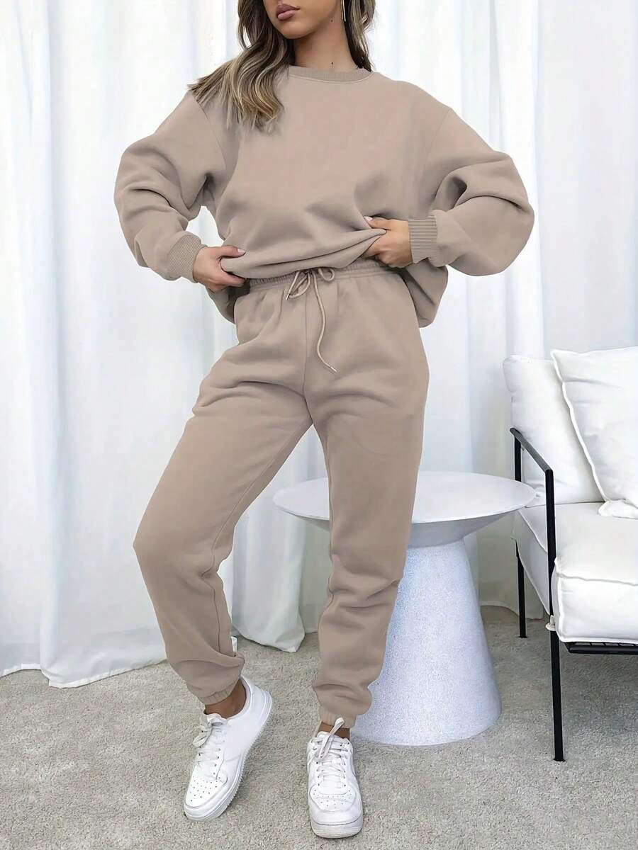Fashionable Women's Sportswear Set For Autumn And Winter - Filled Lining For Warmth, Fitness Wear, Casual Running And Training Gear, Loose And Elastic Design, Essential For Casual Wear After Exercise, Sportswear, Women's Set, Women's Two-Piece Sportswear, Sportswear, Women's Plus Size Sport Set, Women's Winter Clothing, Women's Two-Piece Clothing, Women's Sport Set, Women's Two-Piece Clothing, Women's Casual Wear Set, Women's Two-Piece Sportswear, Women's Sport Set, Women's Set, Women's Two-Piece Clothing, Women's Hoodie And Pants Set, Women's Winter Set, Home Wear Set, Black Sport Set, Plus Size Women's Clothing, Women's Sport Set, Sportswear, Warm Lining, Sportswear Set - Màu be - Xem 1
