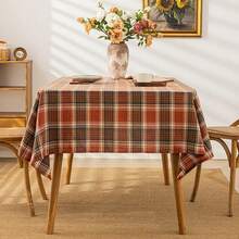 1pc Halloween Harvest Orange Plaid Holiday Decorative Classic Tablecloth, Suitable For Halloween, Christmas And Home Decor - Orange - View 11