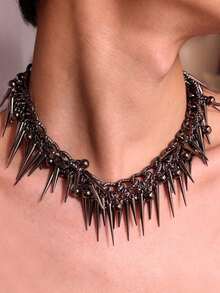 A Fashionable, Exquisite And Exaggerated Gothic Punk Multi-Layered Pointed-Neck Necklace, Suitable For Women's Daily Life, Festivals, Parties And Style Matching Accessories. - Màu Đen Súng - Xem 7