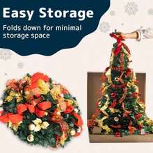 Set mare de ornamente de Crăciun Deluxe - Brad de Crăciun extensibil, Brad de Crăciun artificial decorat cu ornamente roșii și aurii, ușor de asamblat, potrivit pentru decorarea șemineului casei tale de Crăciun - Verde - Vizualizare 4