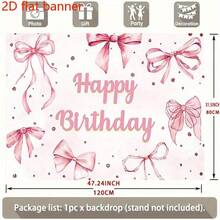 Banner phẳng 2D, Nơ hồng, Phông nền Chúc mừng sinh nhật, Phông nền chụp ảnh tiệc sinh nhật, Phụ kiện trang trí tiệc độc thân dễ thương, Banner trang trí nhà cửa - Hồng - Xem 5